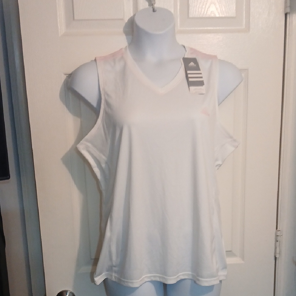 Bundle Of 2 Adidas Women's White/Pink Muscle Tee & Tank. Sz. XL